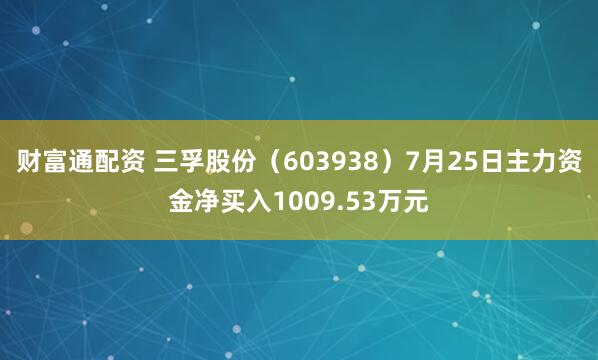 财富通配资 三孚股份（603938）7月25日主力资金净买入1009.53万元